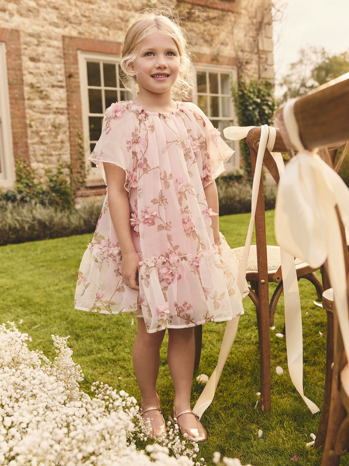 Pink 3D Floral Organza Party Dress (3-16yrs)