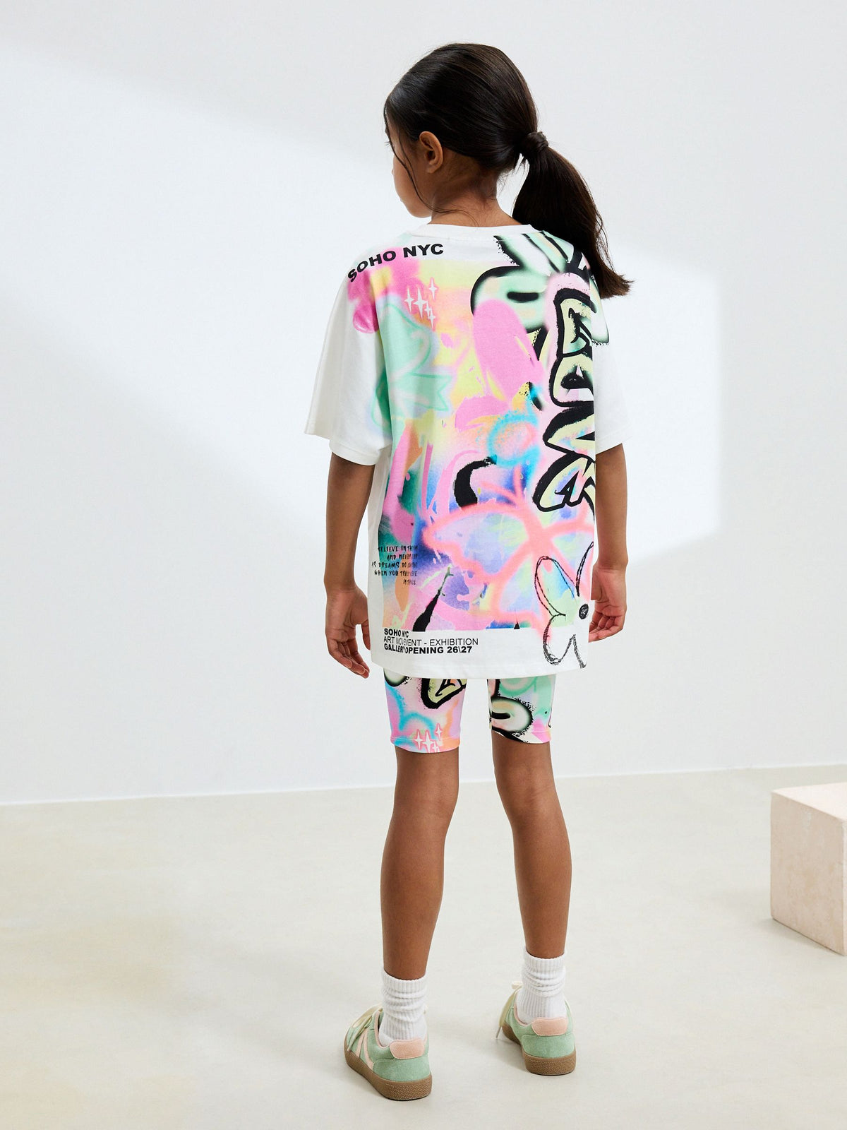 White Graffiti Oversized T-Shirt Cycle Top and Shorts Set (3-16yrs)