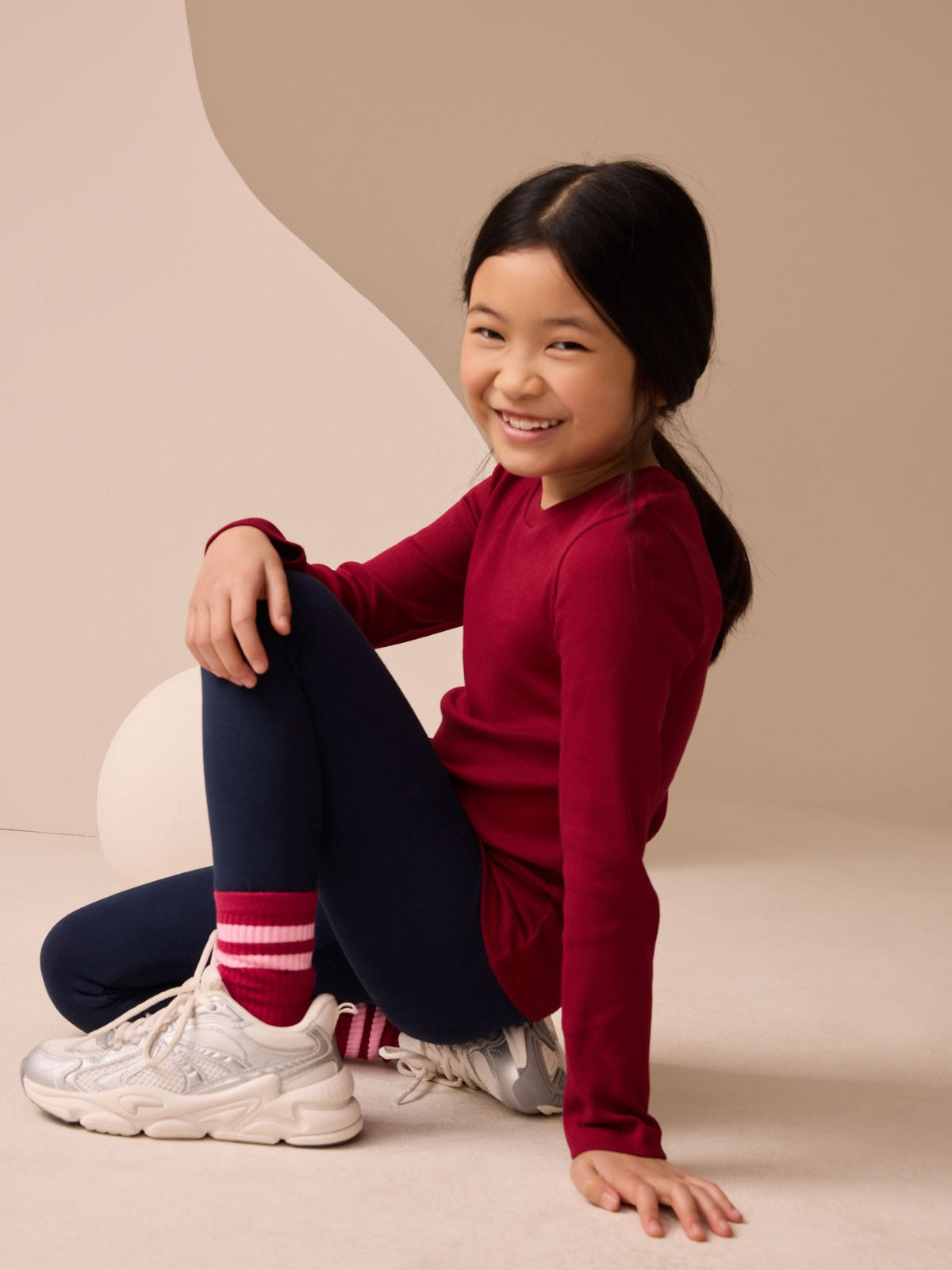 Berry Red Long Sleeve Ribbed Top (3-16yrs)