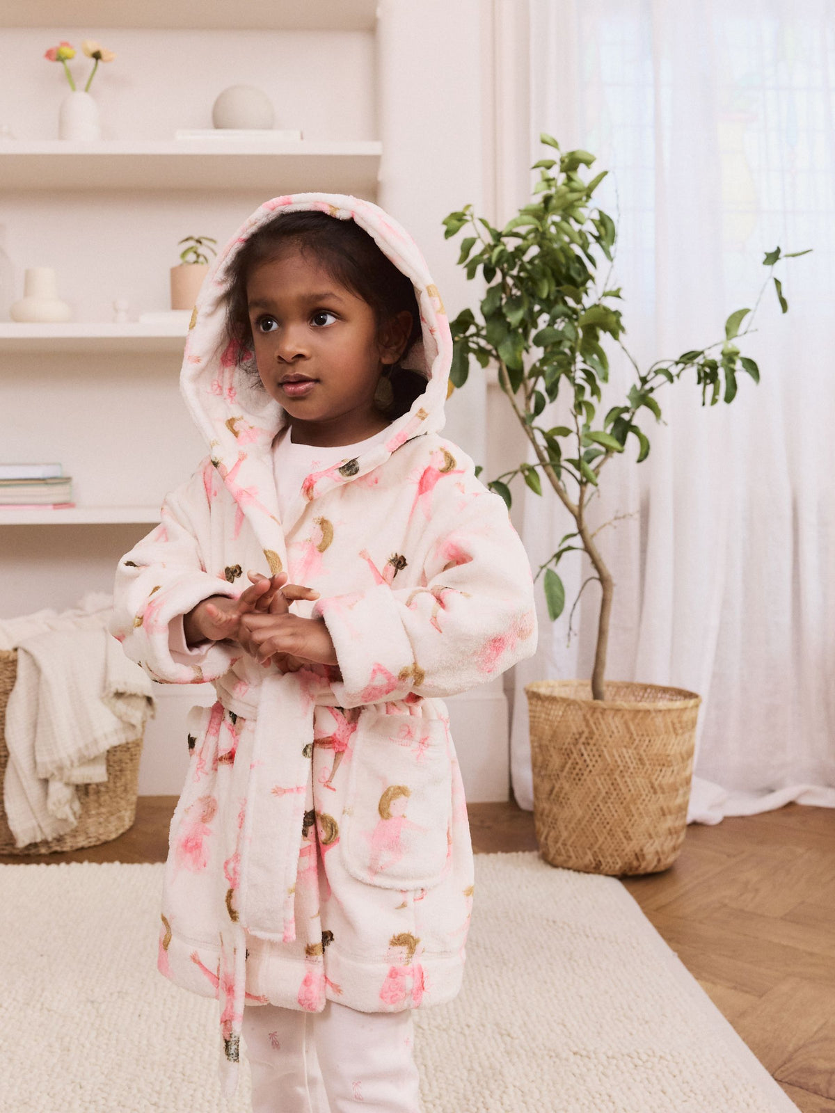 White/Pink Ballerina Fleece Dressing Gown (9mths-16yrs)