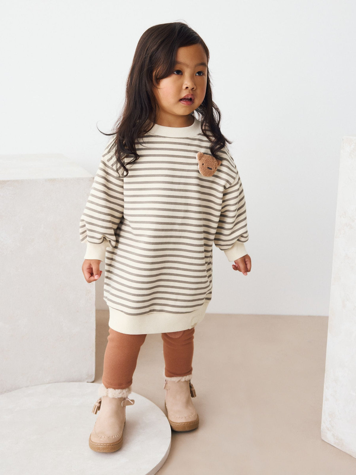 Striped Teddy Bear Relaxed Sweat Dress (3mths-7yrs)