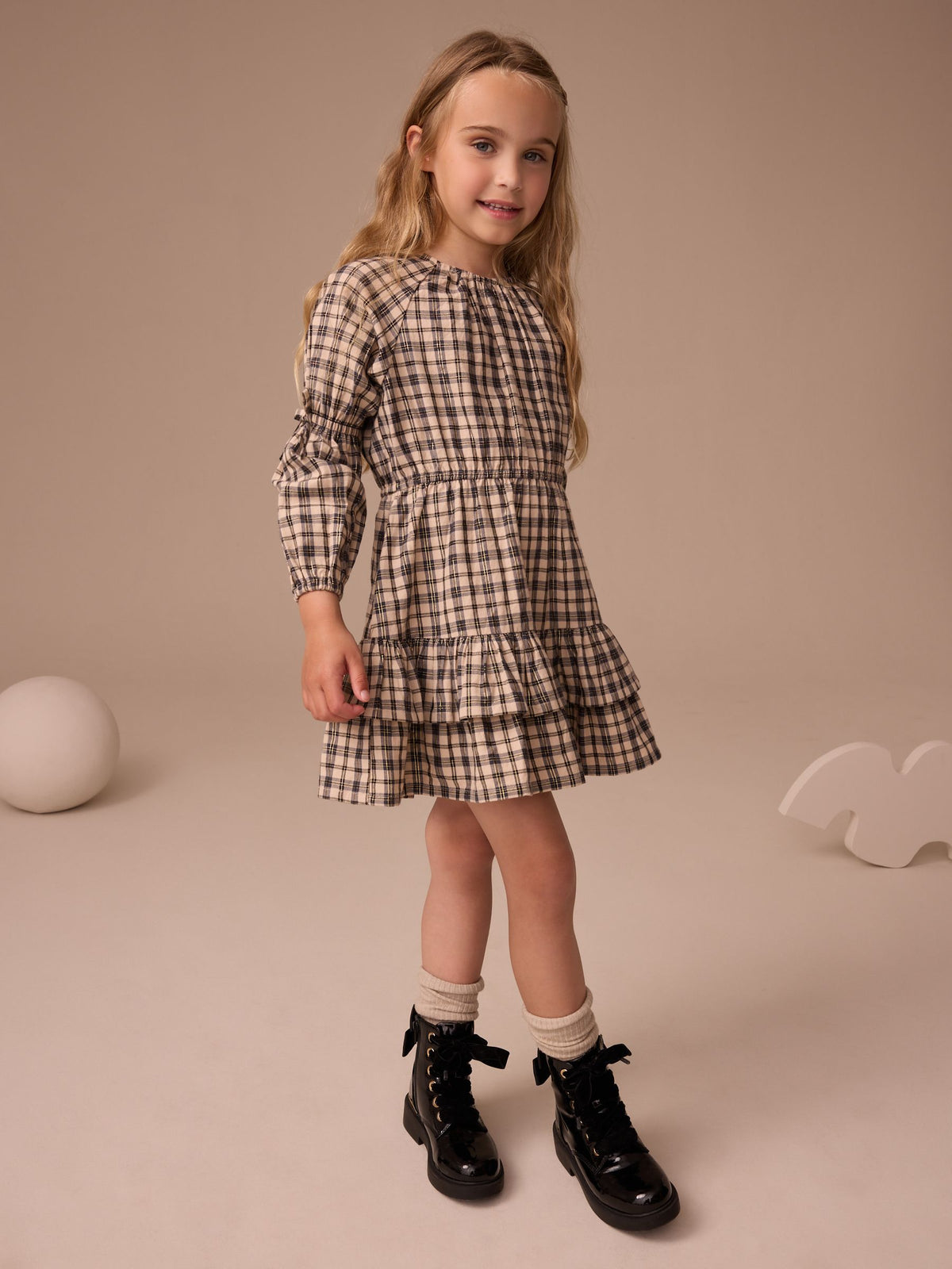 Neutral Check Dress (3-16yrs)
