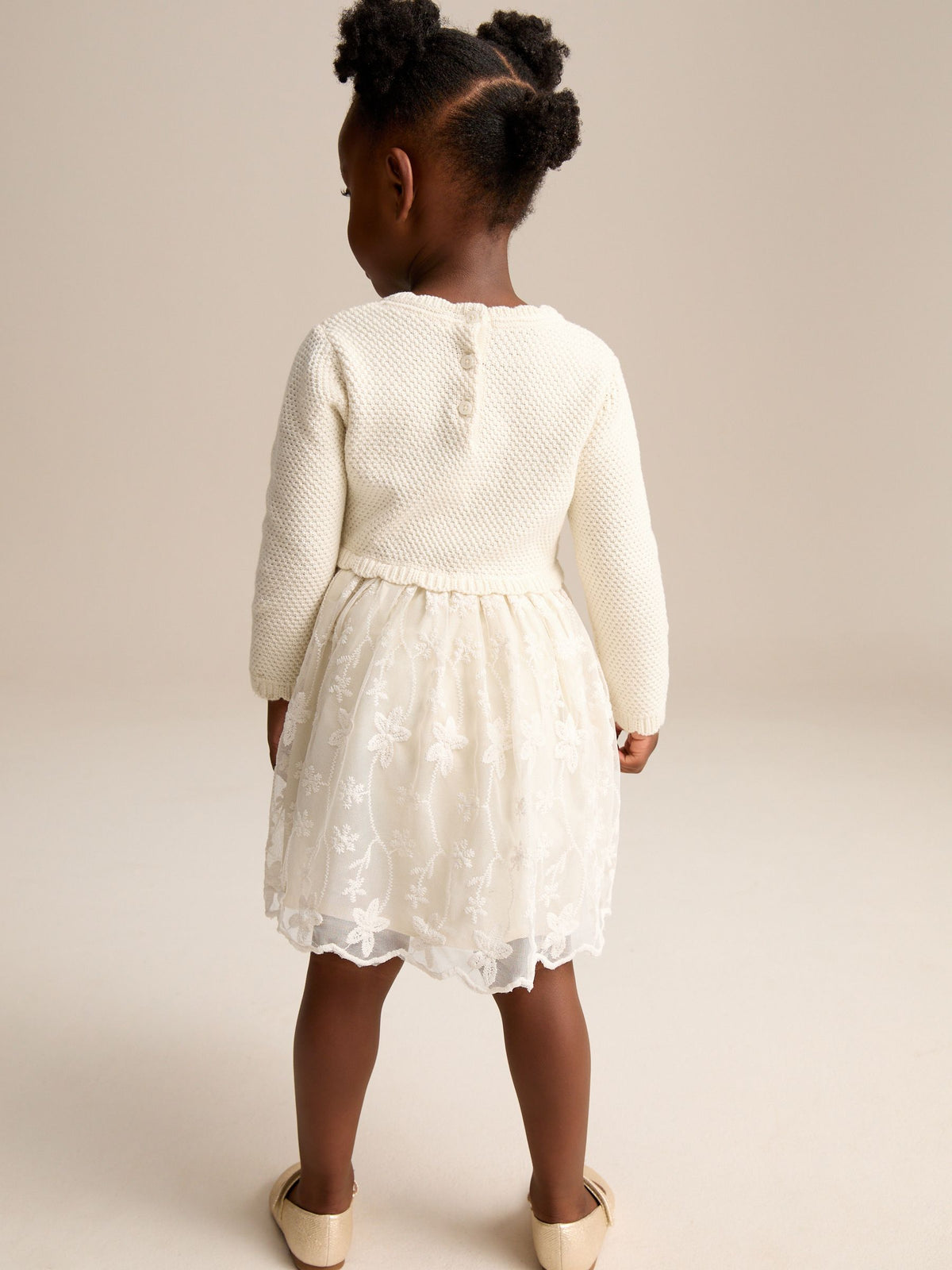 Ecru 2-in-1 Occasion Long Sleeve Knitted Jumper Dress (3mths-10yrs)