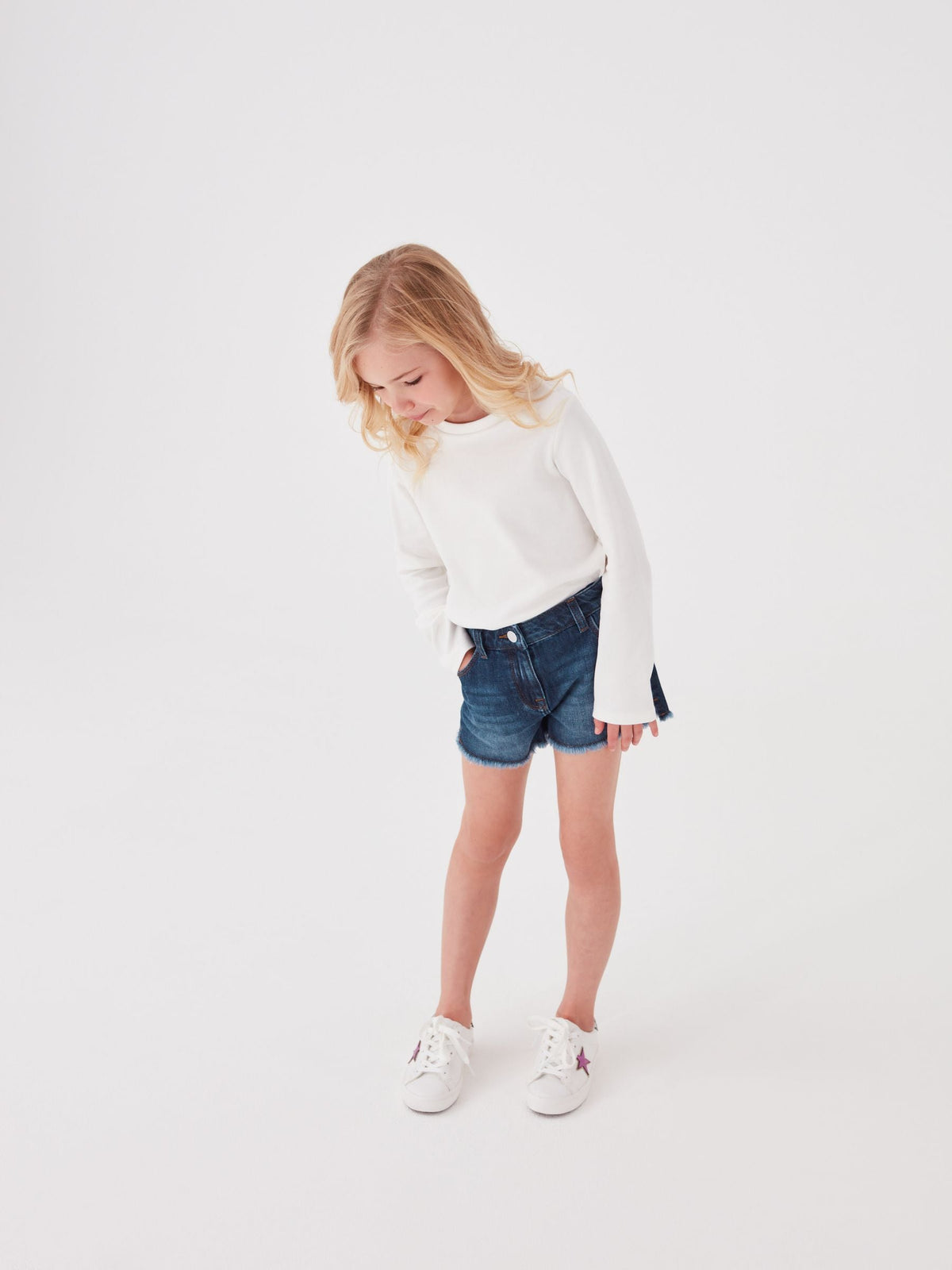 Mid Blue Denim Regular Length Frayed Edge Denim Shorts (3-16yrs)