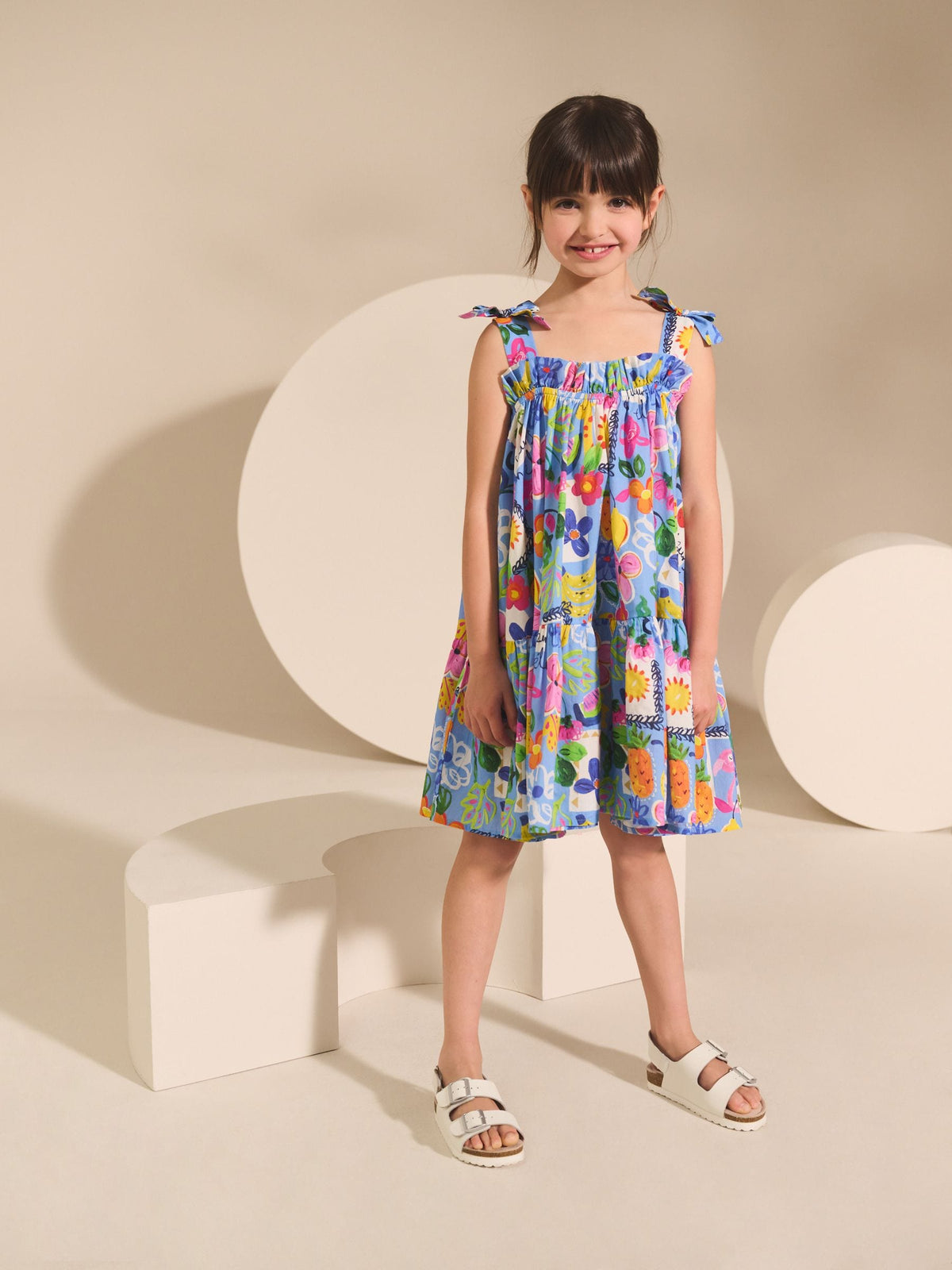 Blue Tropical Bow Strappy Summer Dress (3-16yrs)